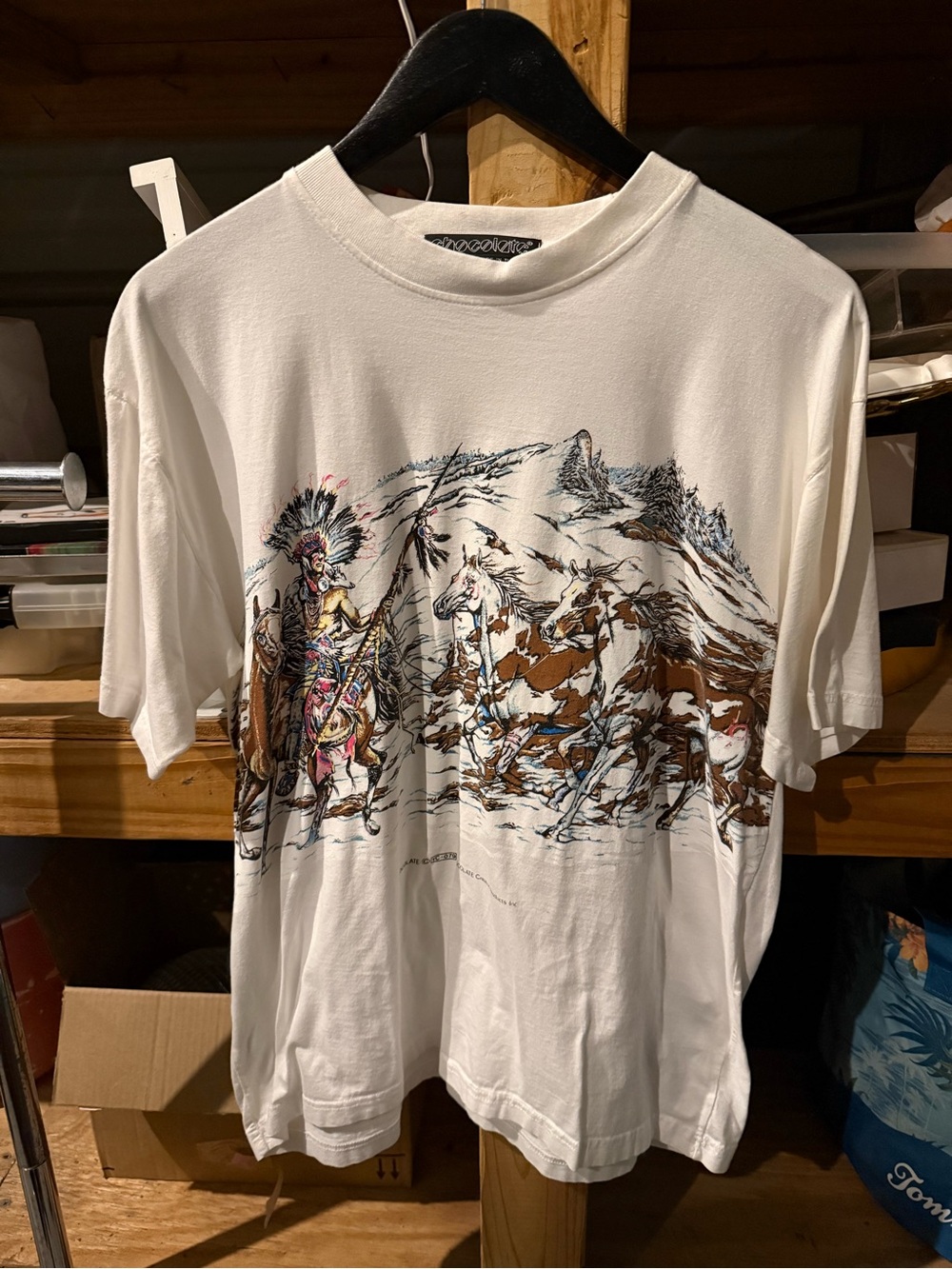 Chocolate White Short-Sleeve Tee with Western Native & Horse Graphic